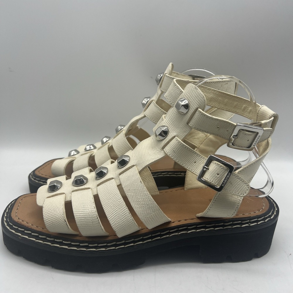 SANDRO Sandals Womens‎ 40 US 8.5 Stud Lizard Leather Gladiator RockChic - Picture 2 of 16